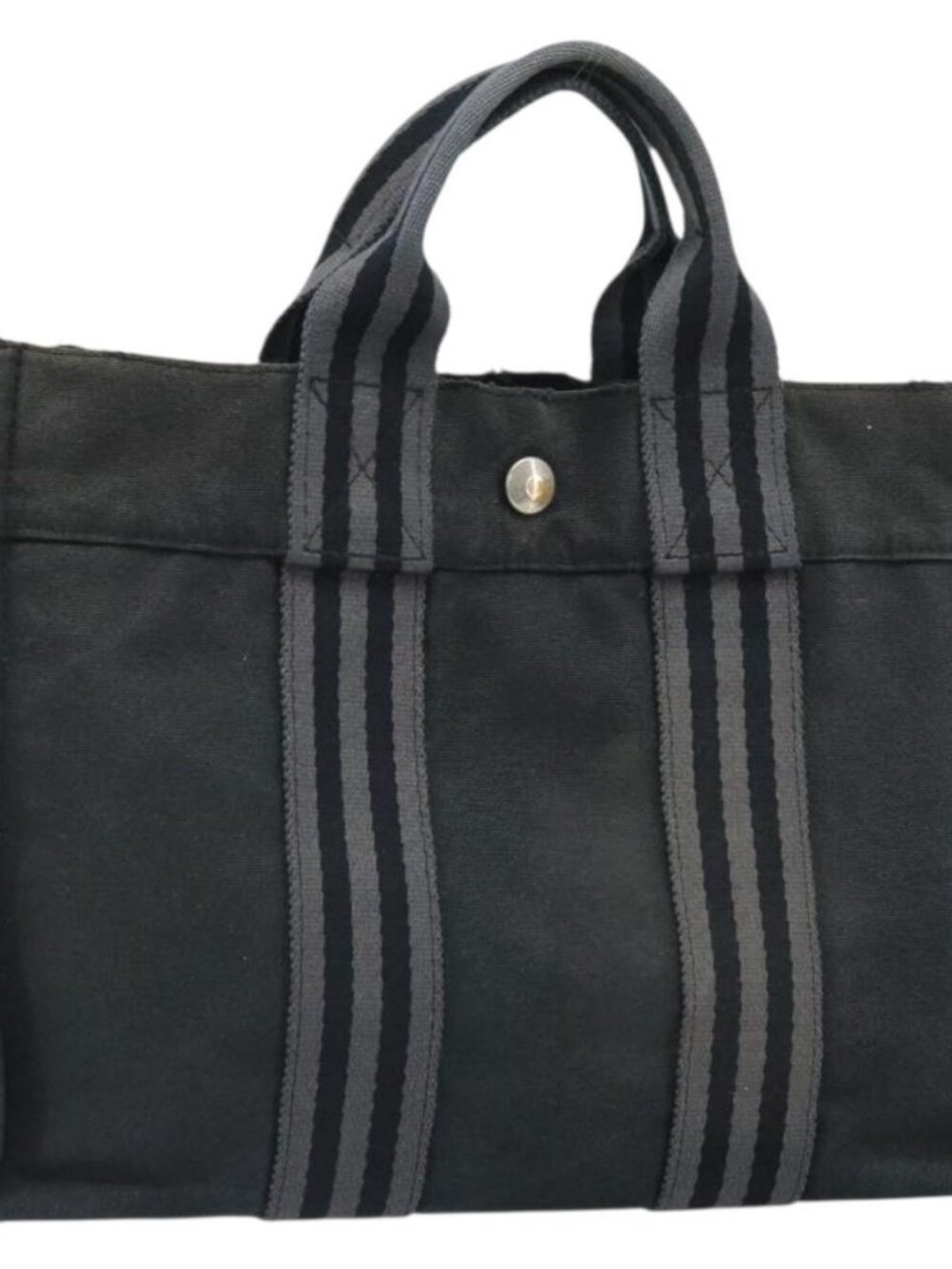 HERMES Fourre Tout PM Hand Bag Canvas Black Silver Auth ti3705
